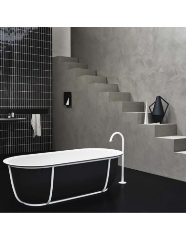 Agape Design Cuna Two-Tone Solid Surface Floorstanding Bathtub With Stainless Steel Matt White Structure