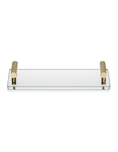 Decor Walther Club Rectangular Glass Tray With Solid Brass Handles