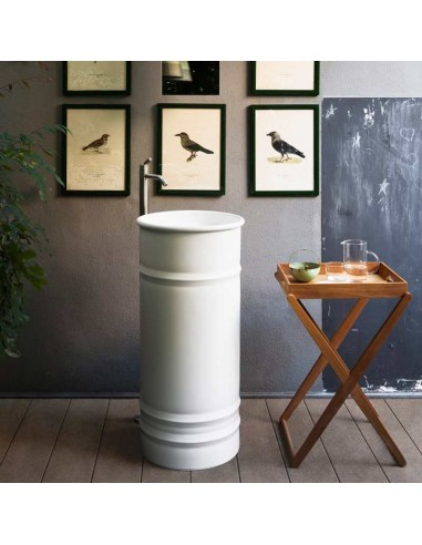 Agape Vieques Floorstanding Round Stainless Steel Glazed White Washbasin