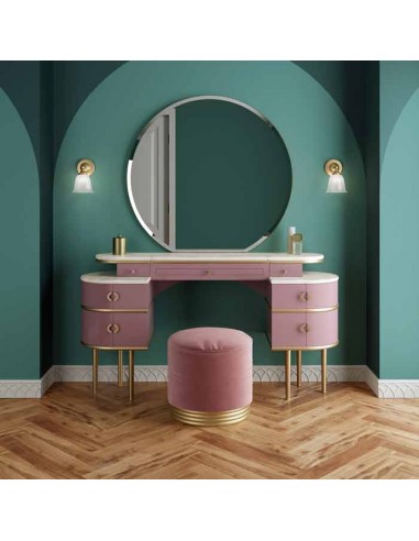 Devon & Devon Zelda Vanity Table With Marble Top And Round Mirror