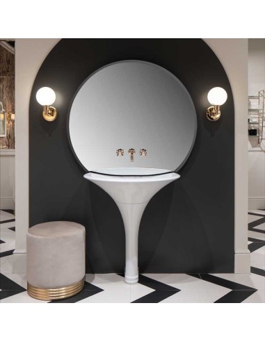 Devon & Devon Kalos White Tec Washbasin With Column And Led Lighting Mirror