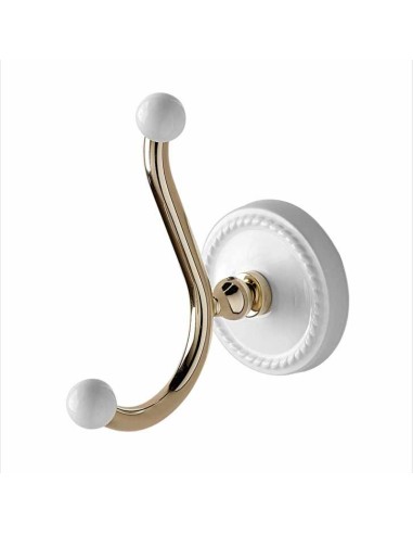 Devon & Devon Dorothy Light Gold Double Robe Hook With Ceramic Cap Cover Base