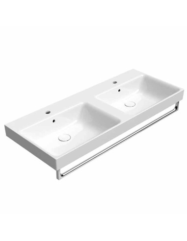 Gsi Ceramica Nubes Double Washbasin With Chromed Towel Rail