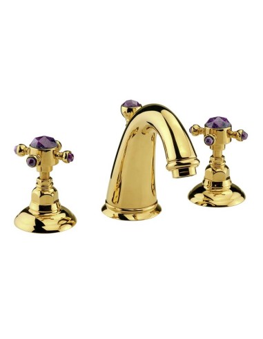 Nicolazzi Le Pietre 3 Holes Gold Washbasin Mixer With Natural Stones Set