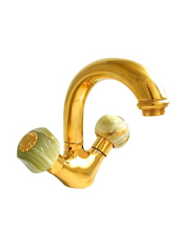 Nicolazzi Onice Gold Single Hole Washbasin Mixer With Natural Onix Handles